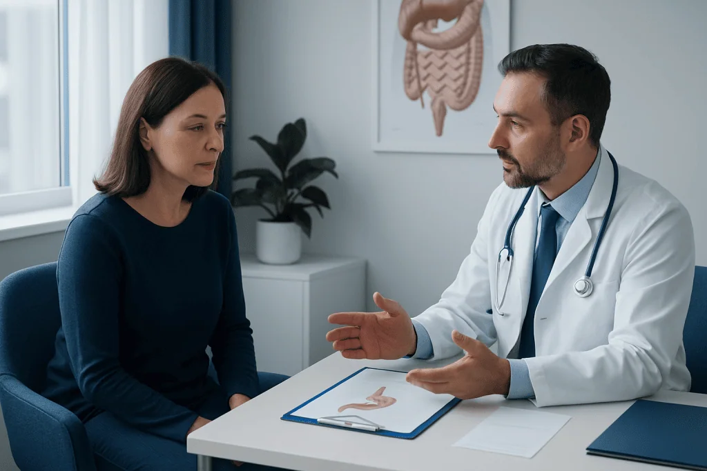 Doctor consulting with a patient about appendix cancer treatment options.
