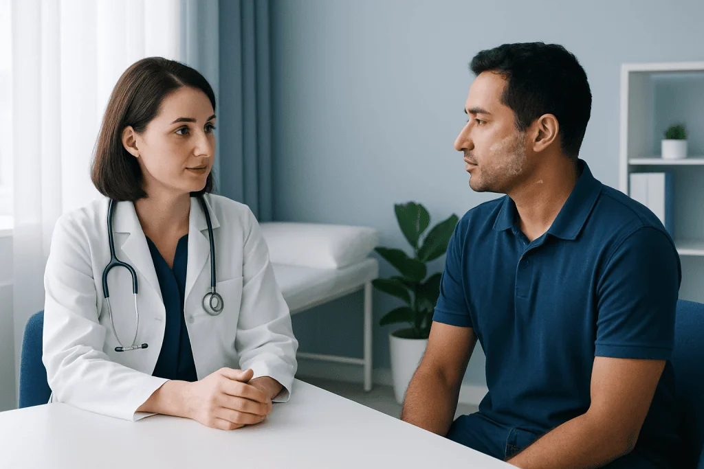 Doctor consulting patient in a medical office at Acibadem Hospitals Group.