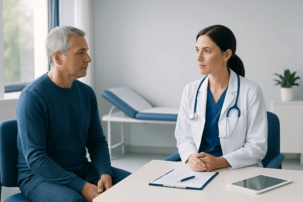Doctor consulting with a patient in a medical office setting.