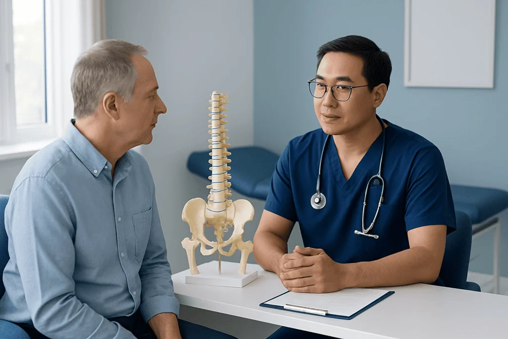 Doctor consulting with patient about spine health at Acibadem Hospital.