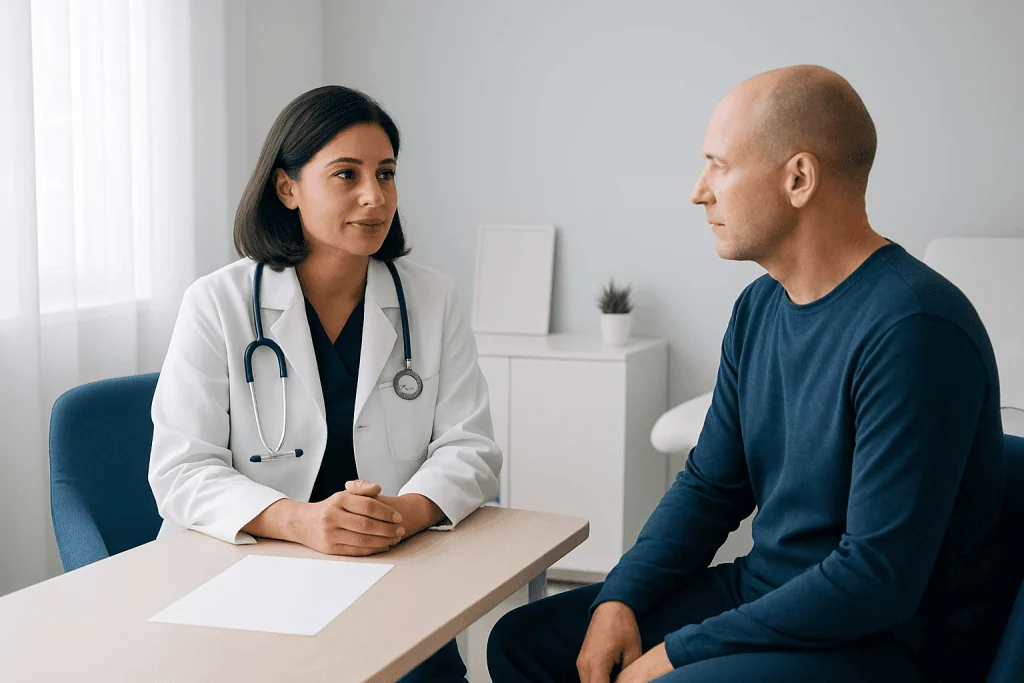 Doctor consulting with a patient in a modern medical office.