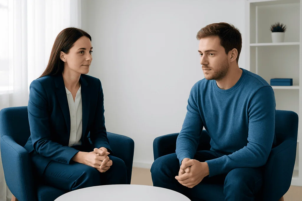 Therapist and patient in a counseling session at Acibadem Hospitals Group.