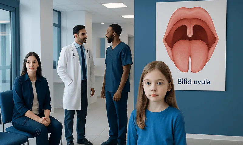Medical consultation about bifid uvula in a hospital setting.