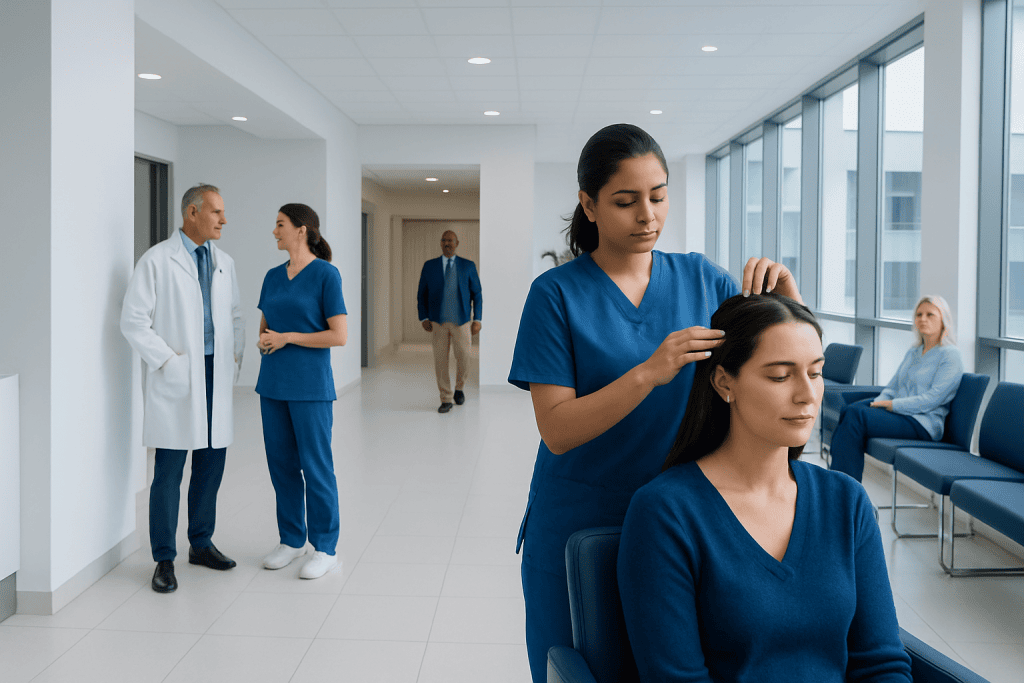 Cholesterol Hair Treatment: Diagnosis, Outlook, and Modern Treatment Approaches 1 Medical professionals providing scalp treatment in a modern hospital setting.