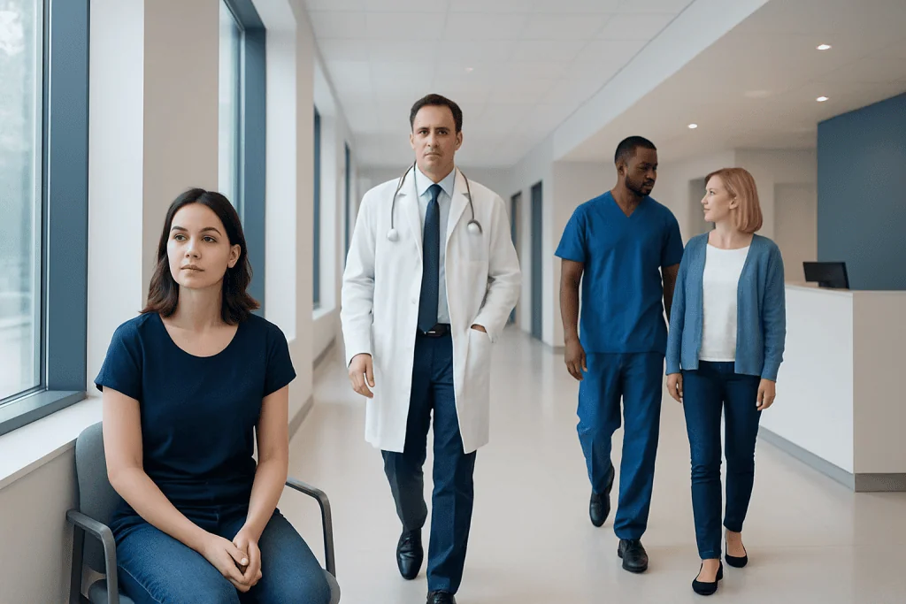 Creatinine Random Urine: An Evidence-Based Guide for Patients 1 Medical professionals and patient in hospital corridor at Acibadem Hospitals Group.