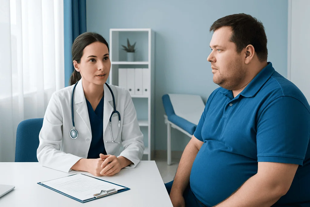 Doctor consulting with a patient in a medical office setting.