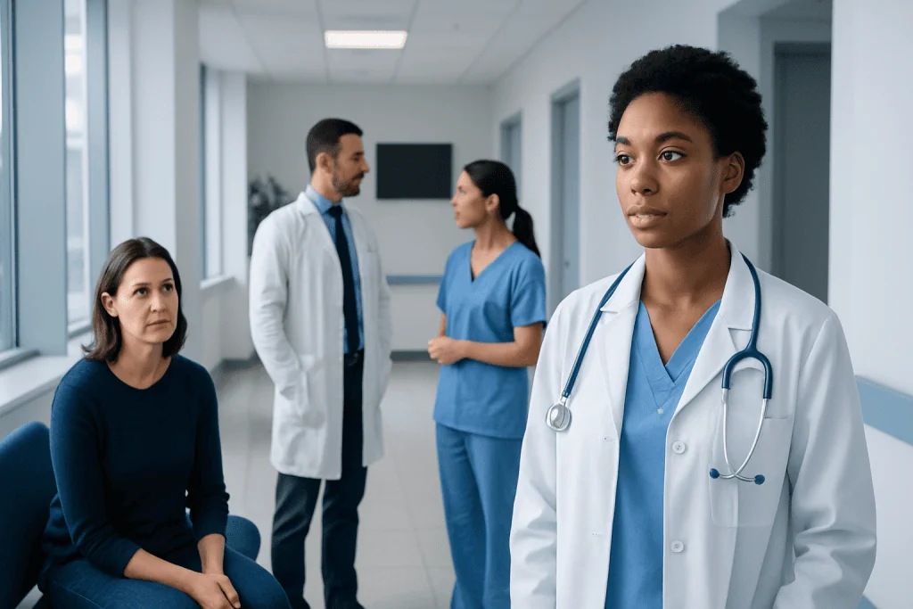 Abstract Thinking: What Patients Need to Know 1 Medical team discussing patient care in hospital corridor.