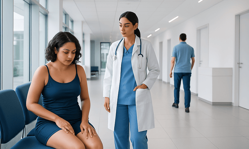 Ingrown Hair Cyst Bikini: An Evidence-Based Guide for Patients 6 Doctor consulting a patient in a hospital corridor.