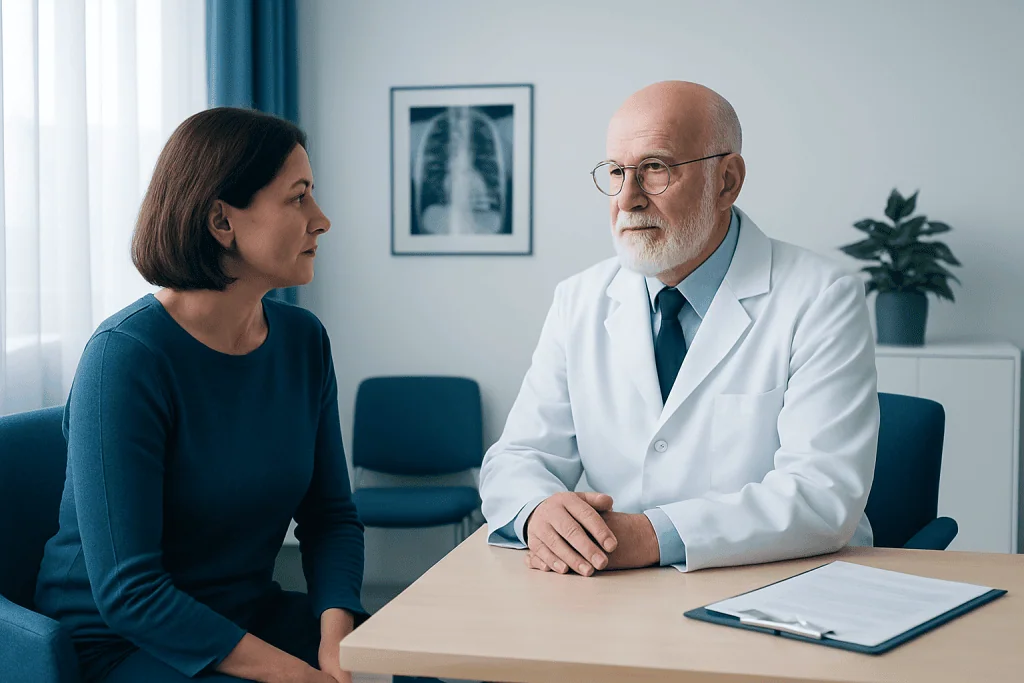 Doctor consulting with a female patient in a medical office.