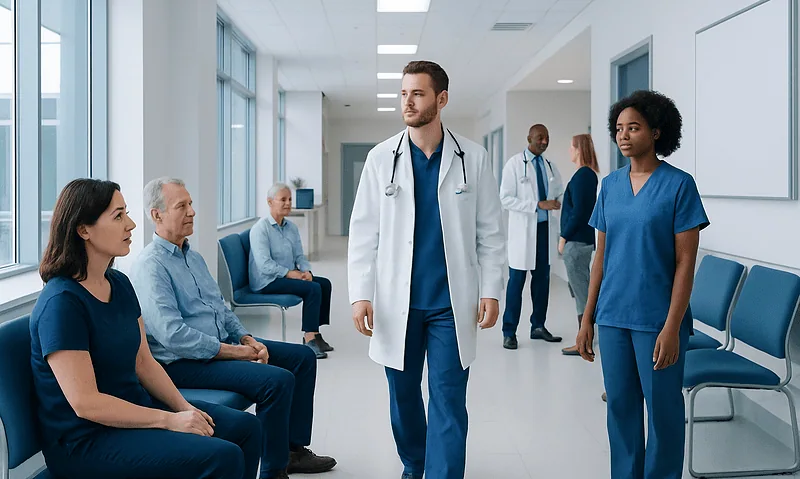 Echoic Memory: What Patients Need to Know 3 Medical team consulting patients in a hospital corridor at Acibadem Hospitals Group.