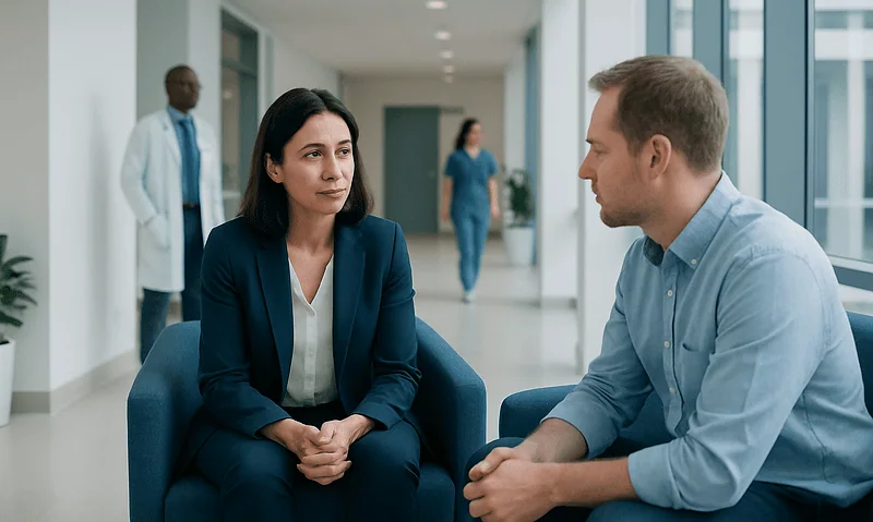 Psychotherapist and patient in a consultation at Acibadem Hospital.