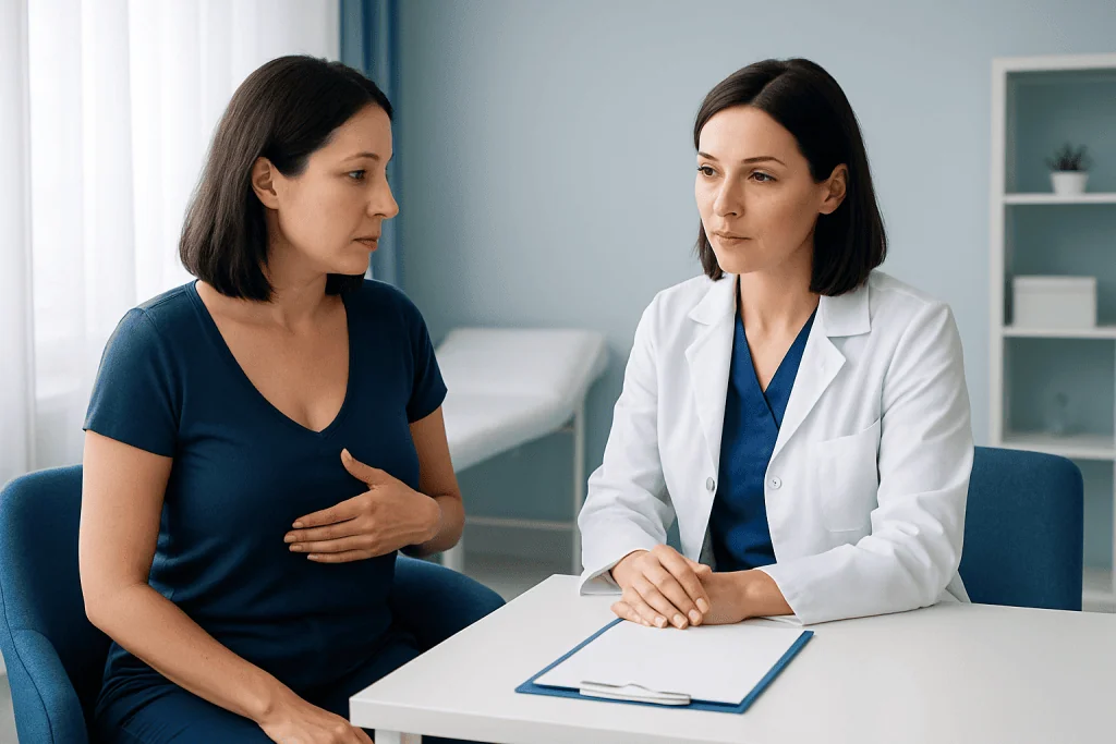Doctor consulting with a patient in a medical office setting.