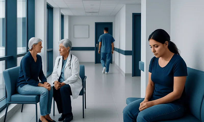 Pad Rash: Possible Causes and When to Seek Care 4 Patients and healthcare professionals in a hospital corridor.
