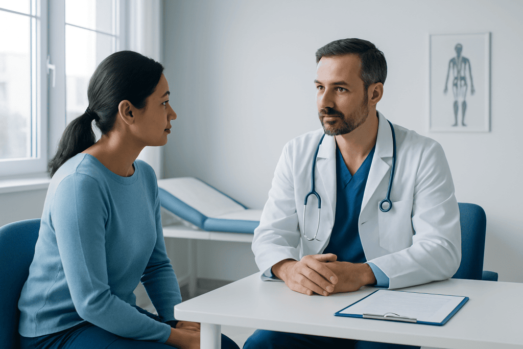 Doctor consulting with a patient in a medical office at Acibadem Hospitals Group.