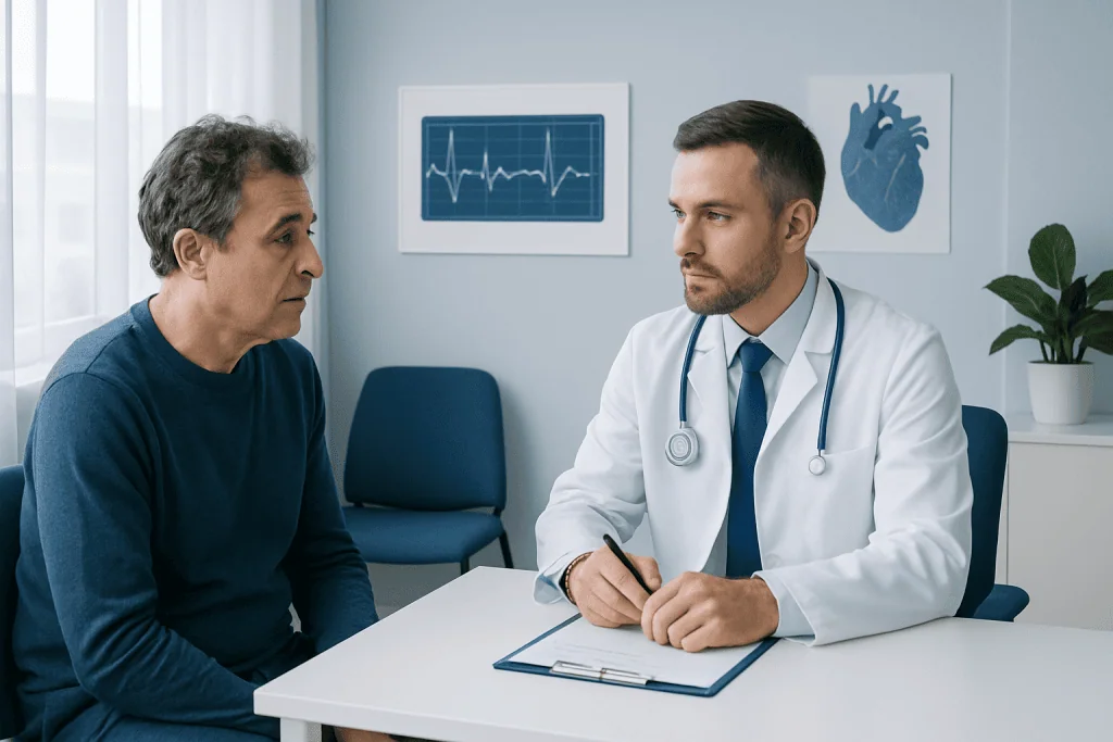 Doctor consulting with patient in a medical office setting.