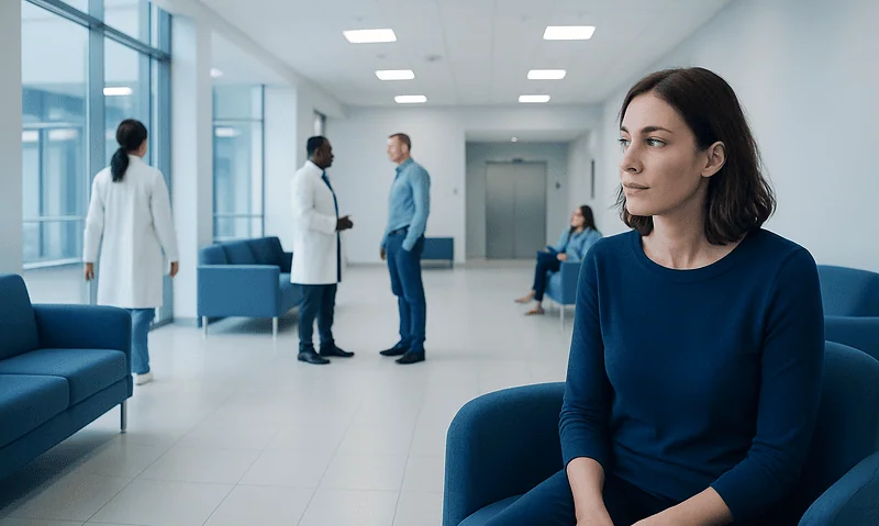 Patient waiting in hospital corridor at Acibadem Hospitals Group.