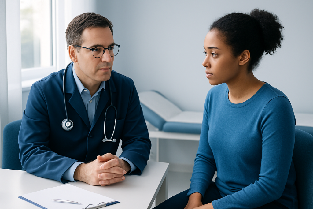 Doctor consulting with a patient in a medical office setting.