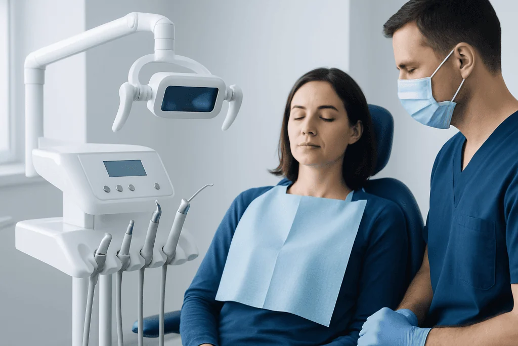 Dental patient receiving treatment in a modern clinic at Acibadem Hospitals Group.