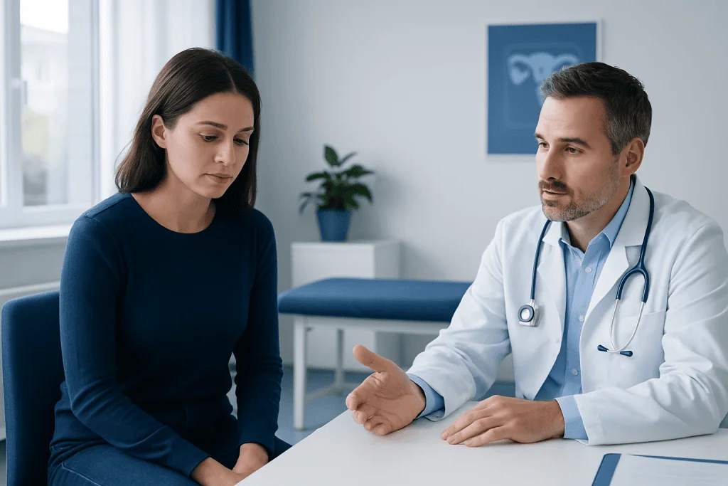 Doctor consulting with a patient in a medical office setting.