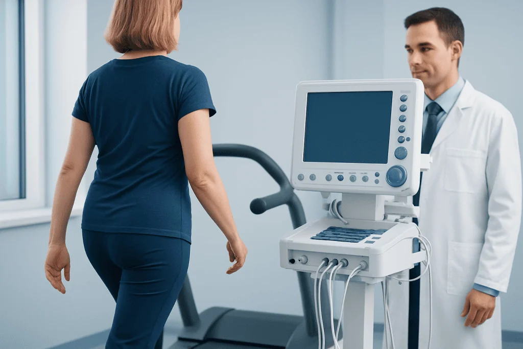 Medical professional conducting an ultrasound scan on a patient in a clinical setting.
