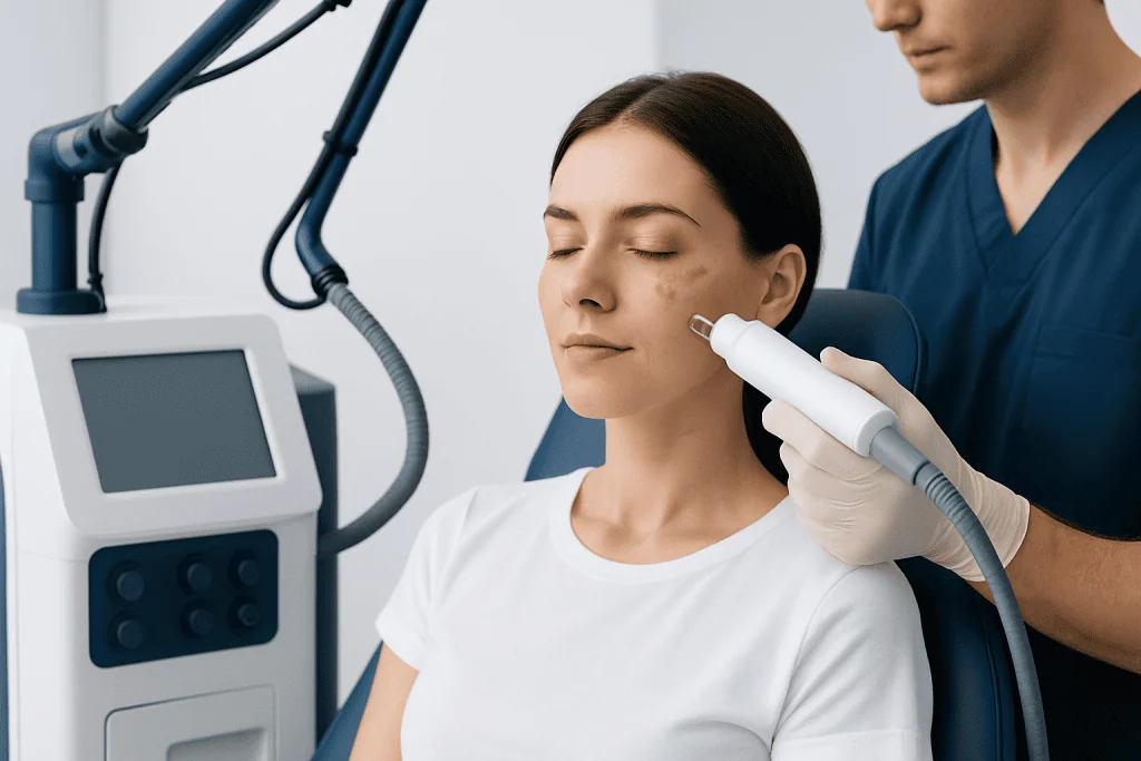 Skin treatment procedure at Acibadem Hospital for pigmentation removal.