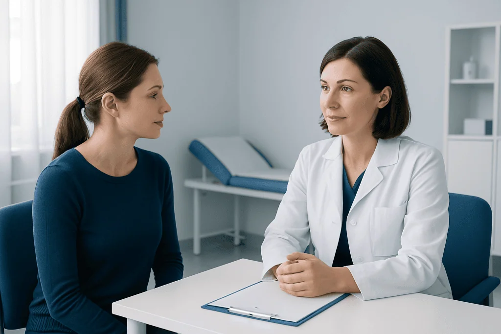 Doctor consulting with a patient in a medical office setting.