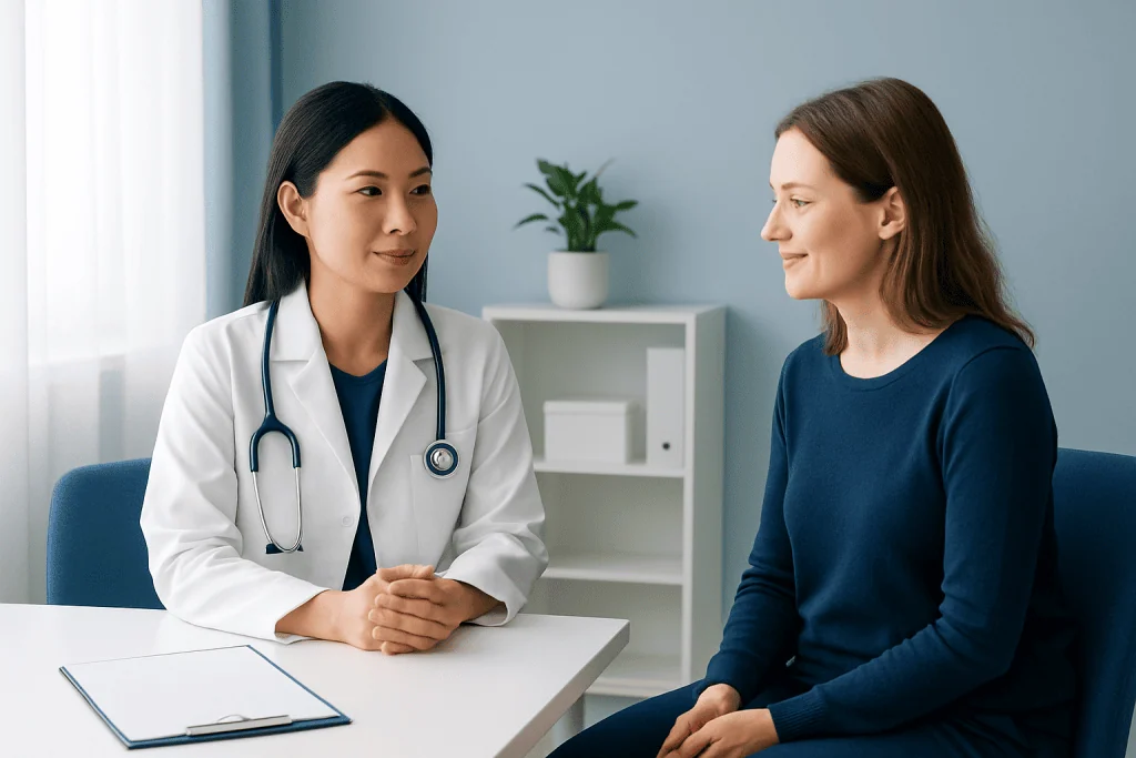 Doctor consulting with a patient in a medical office setting.