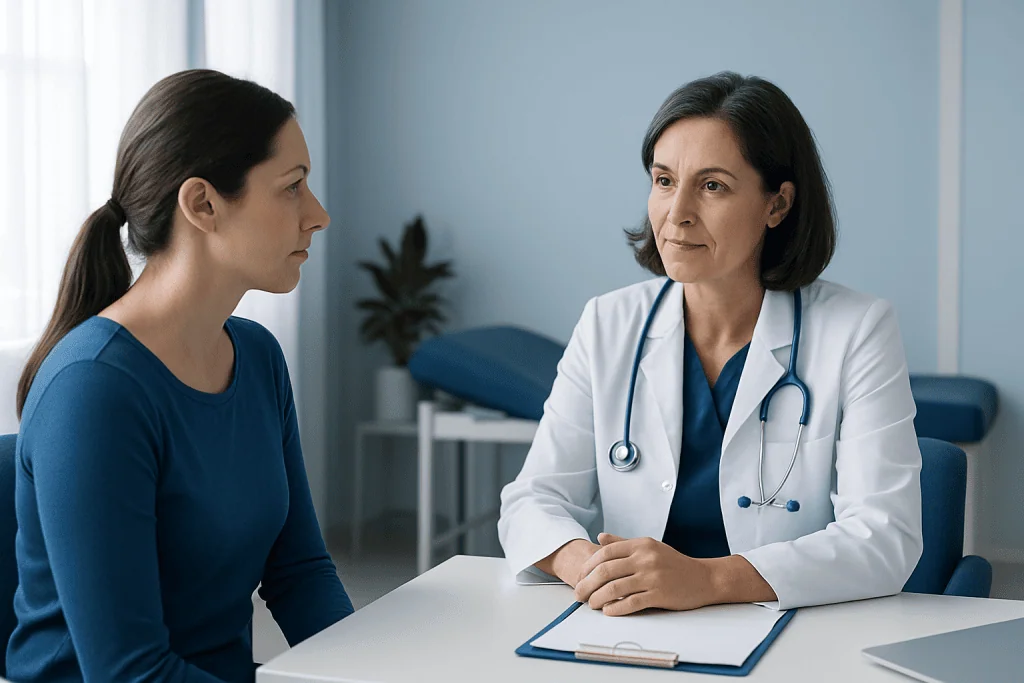 Doctor consulting with a patient in a medical office setting.