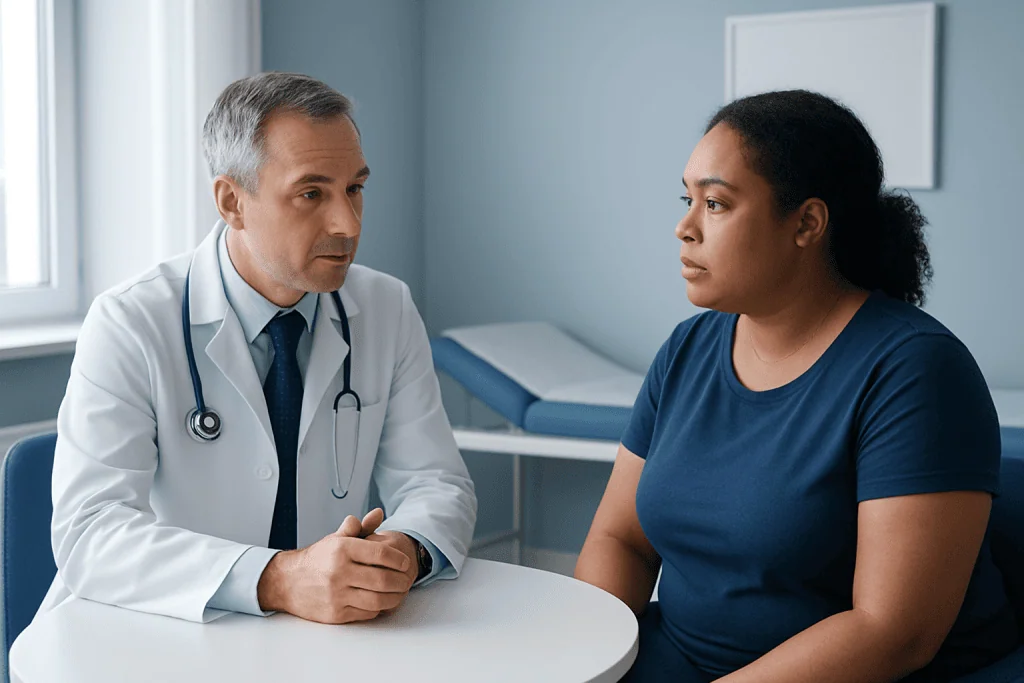 Doctor consulting with a patient in a medical office setting.