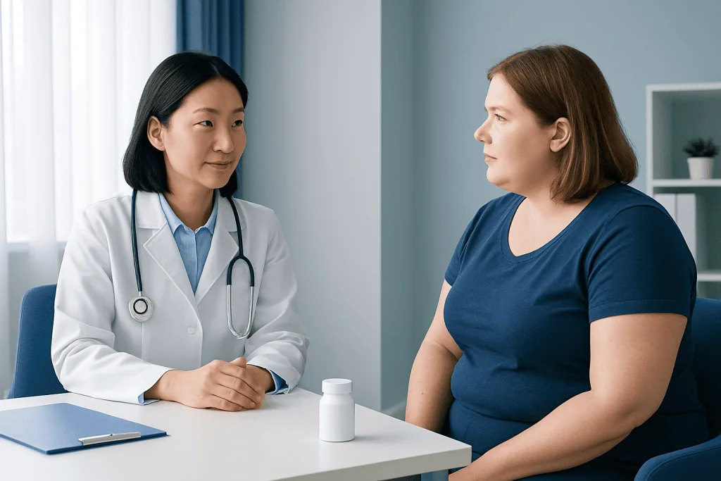 Doctor consulting with a patient in a medical office.