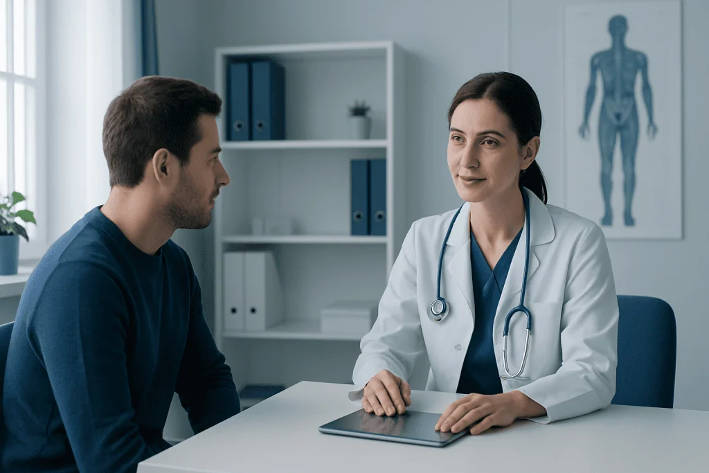 Doctor consulting with a patient in a medical office.