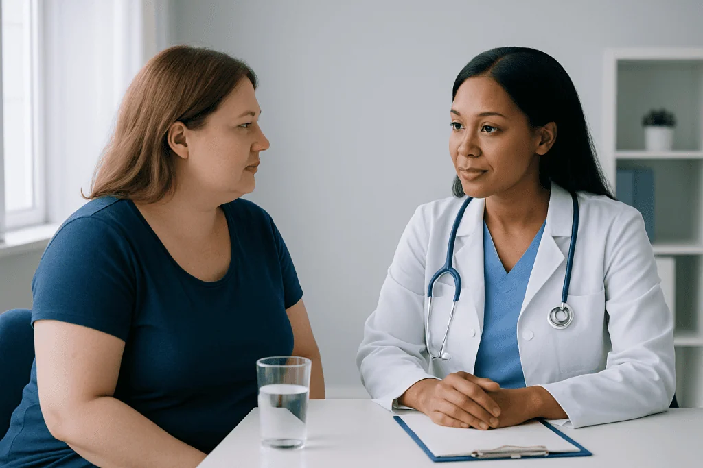 Doctor consulting with a patient in a medical office setting.