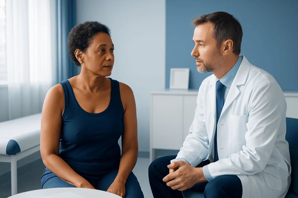 Doctor consulting with a patient in a medical office setting.