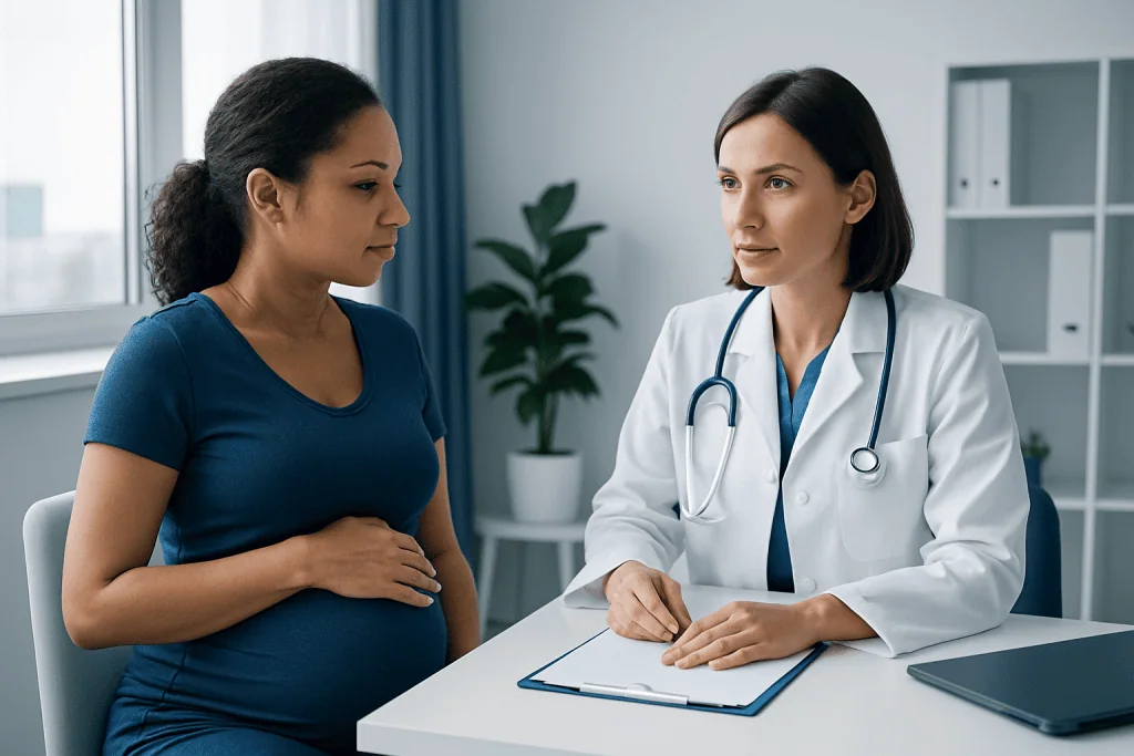 Doctor consulting with a patient in a medical office setting.