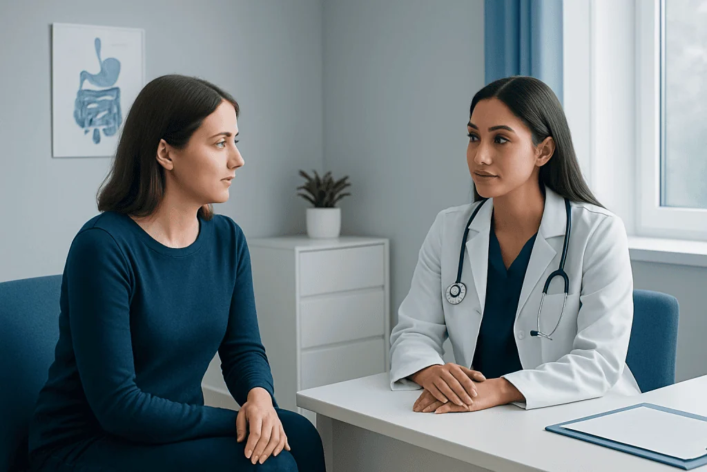 Doctor consulting with a patient in a medical office setting.