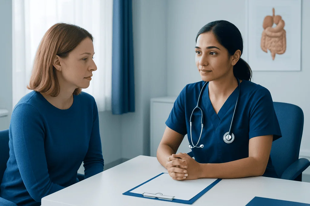 Doctor consulting with a patient in a medical office setting.