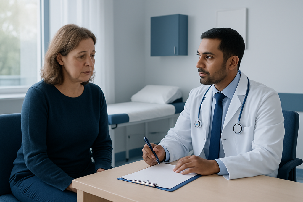Doctor consulting with a patient in a medical office setting.