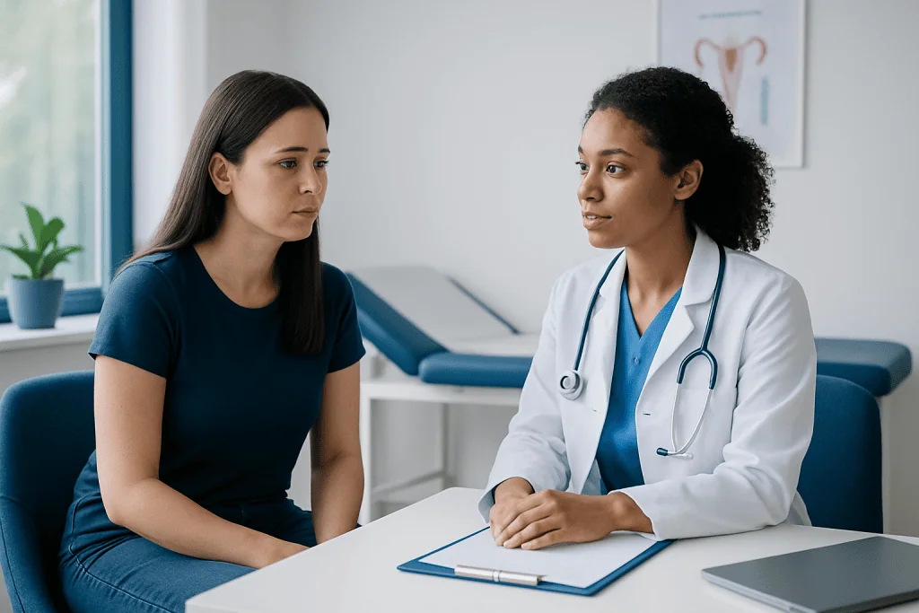 Doctor consulting with a patient in a medical office setting.