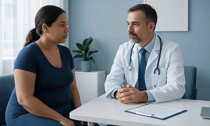 Doctor consulting with a patient in a medical office setting.