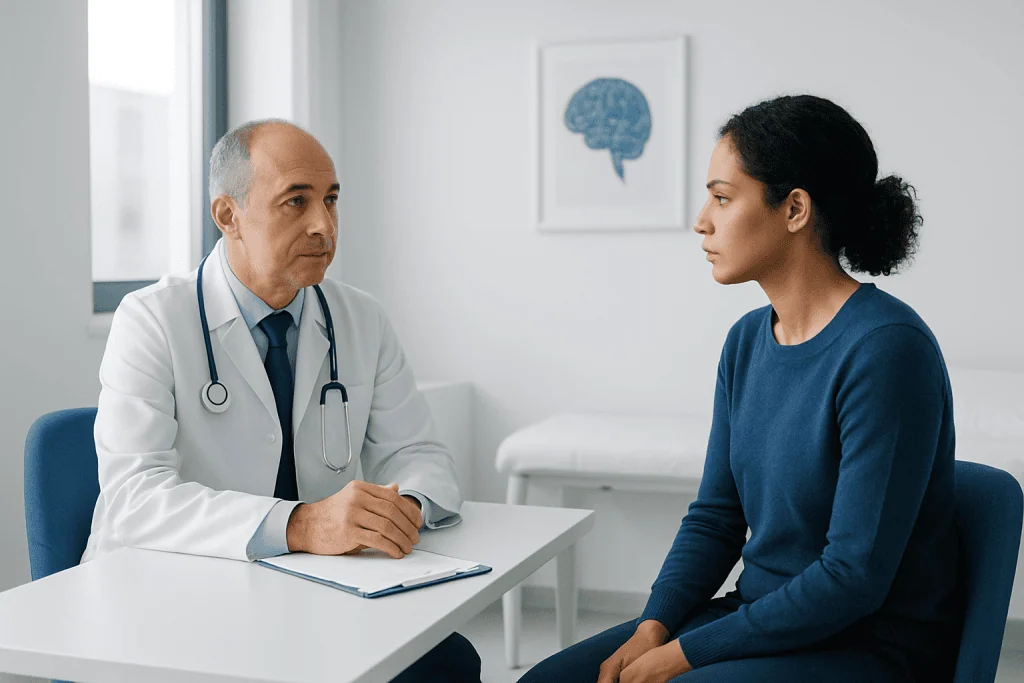 Doctor consulting with a patient in a medical office setting.