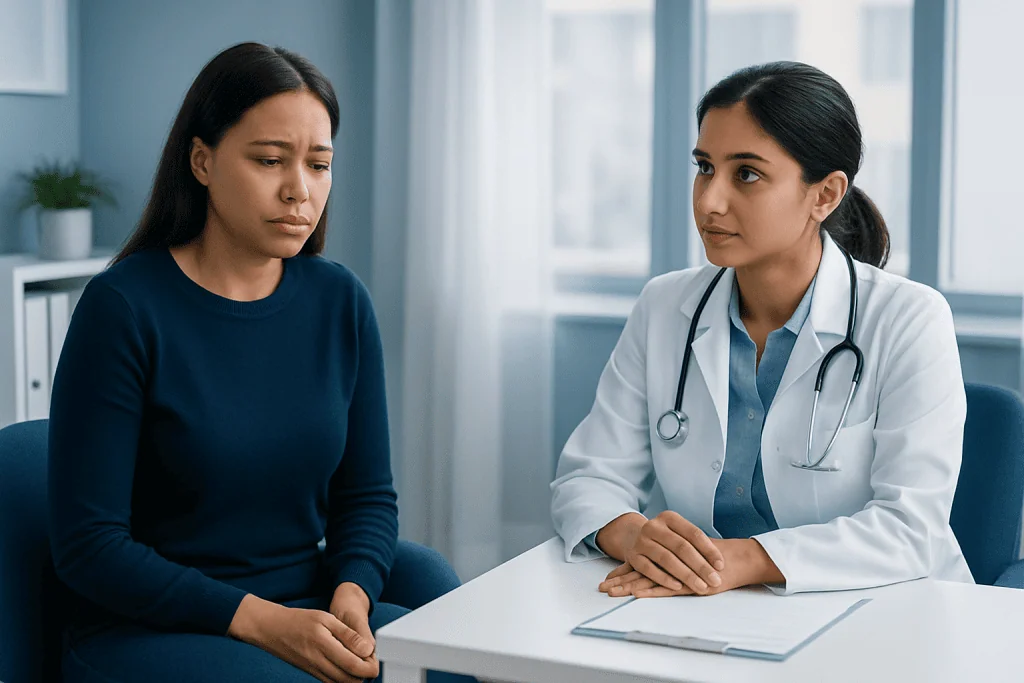 Doctor consulting with a patient in a medical office.