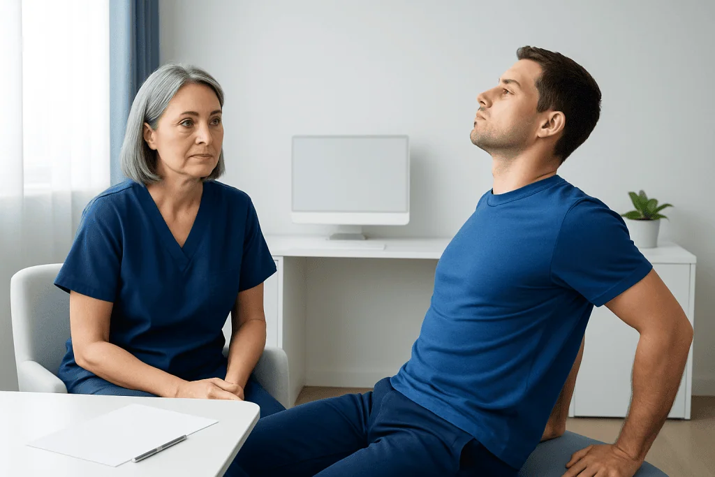 Doctor consulting with patient in a medical office setting.
