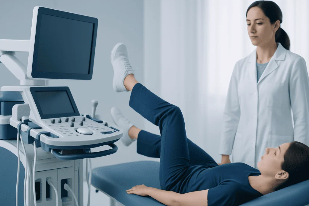 Medical professional performing an ultrasound examination on a patient.