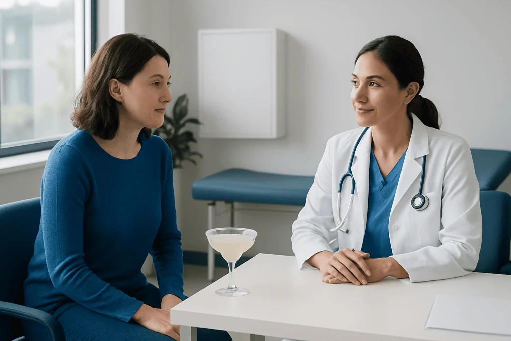 Doctor consulting with a patient in a medical office setting.
