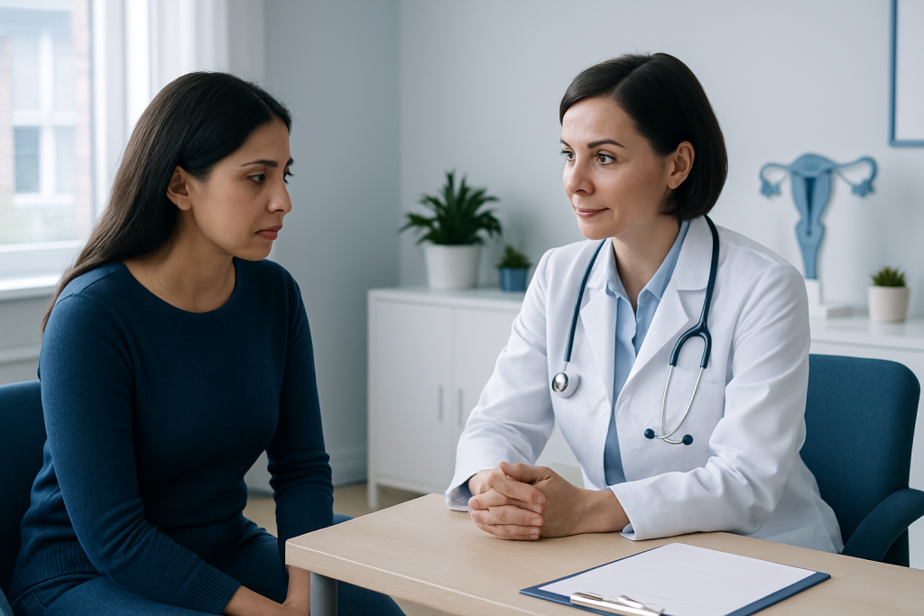 Doctor consulting with a patient in a medical office setting.
