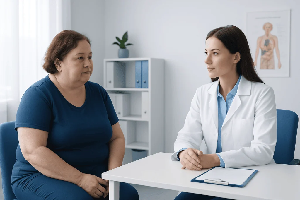 Doctor consulting with a patient in a medical office setting.