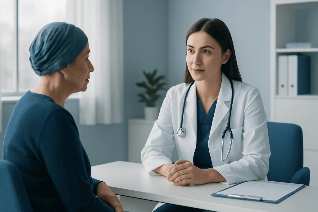 Doctor consulting with a patient in a medical office setting.