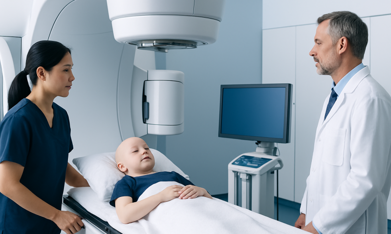 Child undergoing MRI scan at Acibadem Hospital for neuroblastoma diagnosis.