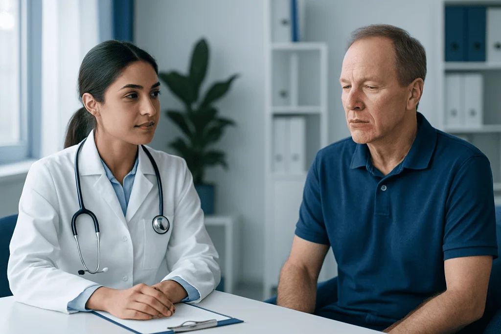Doctor consulting with a patient in a medical office setting.