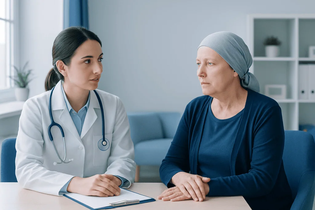 Doctor consulting with a patient in a modern medical office.
